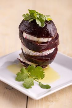 beetroot slices with goat cheese