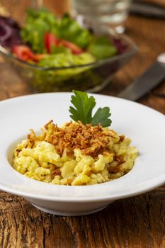 homemade swabian pasta dish on wood