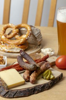 german sausages with cheese and beer