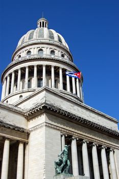 View of the landmark building - the Capitolio in Havana. Home to Cuba's legislature.
