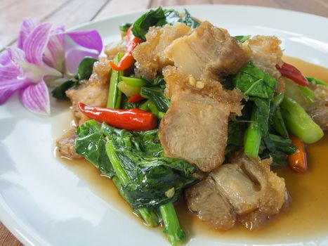 Crispy Pork with Kale , thai food