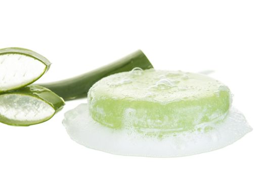 Spa concept with aloe vera soap, moisturizing the skin, reduce wrinkles.