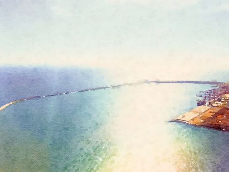 Watercolour Art Print, Sea and Travel Scene as Vintage Home Decor