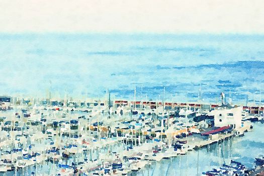 Watercolour Art Print, Sea and Travel Scene as Vintage Home Decor