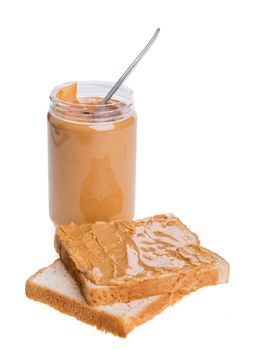 peanut butter sandwich and bread on white background
