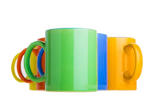 Colorful cups isolated on white background