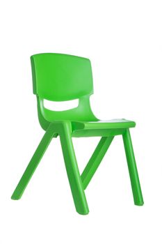 Green plastic chair isolated on white background