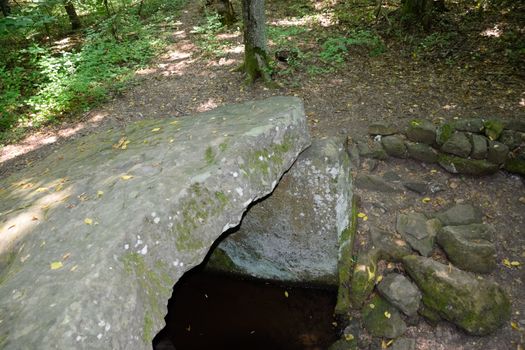 Dolmen in Shapsug. Forest in the city near the village of Shapsugskaya, the sights are dolmens and ruins of ancient civilization.