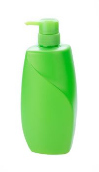 Green shampoo bottle isolated on white background