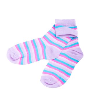 Multicolor child's striped socks isolated on white background