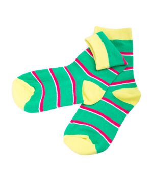 Multicolor child's striped socks isolated on white background