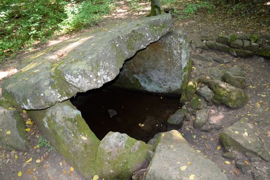 Dolmen in Shapsug. Forest in the city near the village of Shapsugskaya, the sights are dolmens and ruins of ancient civilization.