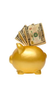 Golden Piggy Bank isolated on white background