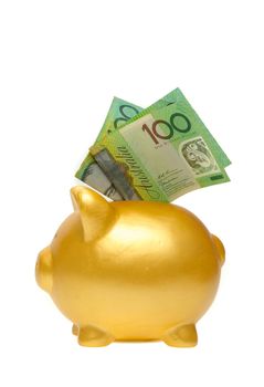 Golden Piggy Bank isolated on white background