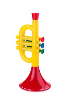 Trumpet toy for kids isolated on white background