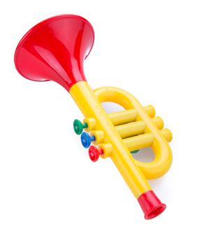 Trumpet toy for kids isolated on white background