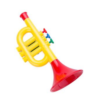 Trumpet toy for kids isolated on white background