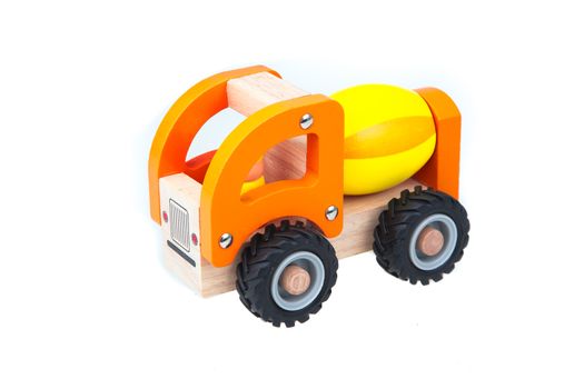 wooden toy truck isolated on white background