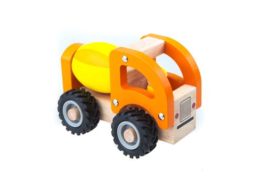 wooden toy truck isolated on white background