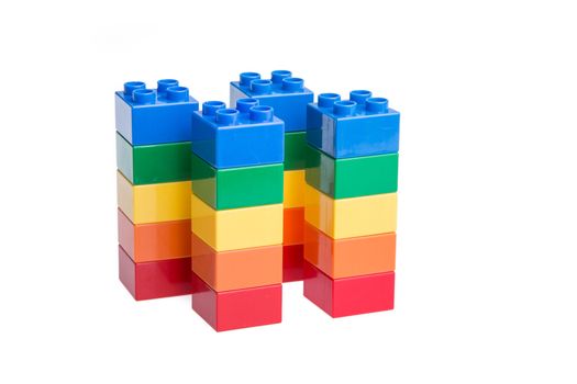 Plastic building blocks isolated on white background