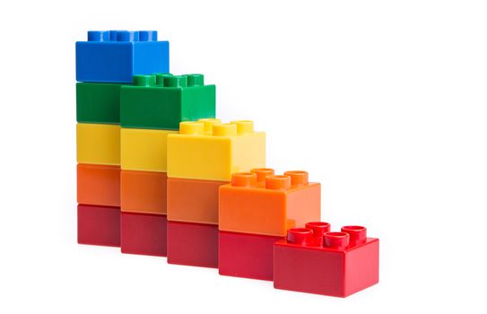 Plastic building blocks isolated on white background