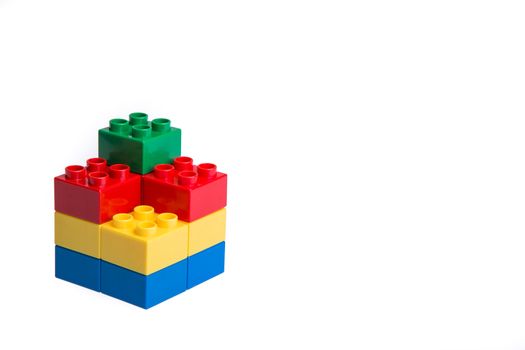 Plastic building blocks isolated on white background