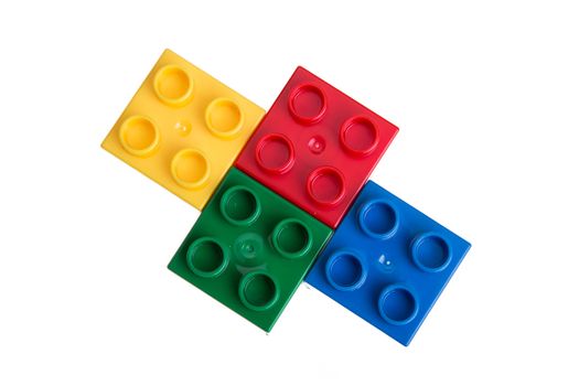 Plastic building blocks isolated on white background