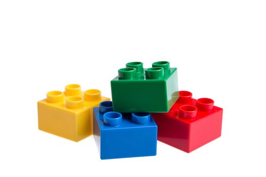 Plastic building blocks isolated on white background