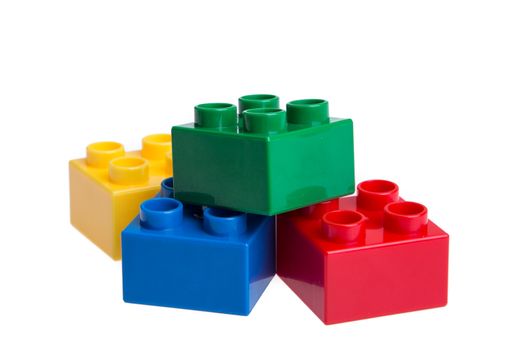 Plastic building blocks isolated on white background
