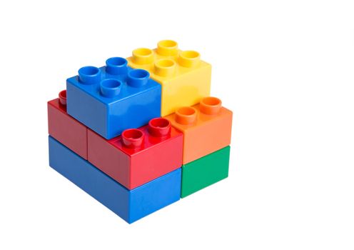 Plastic building blocks isolated on white background