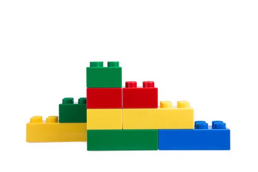 Plastic building blocks isolated on white background