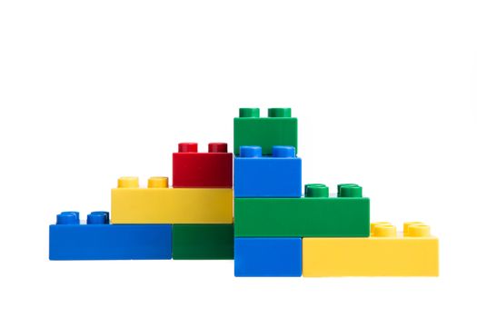 Plastic building blocks isolated on white background