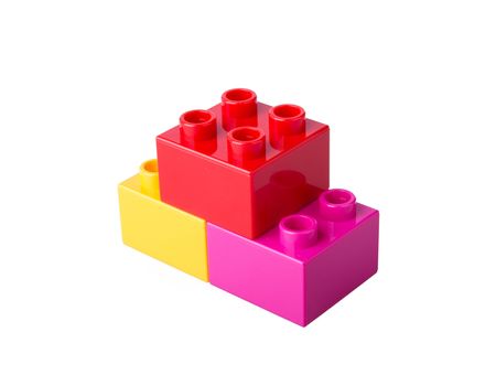 Plastic building blocks isolated on white background