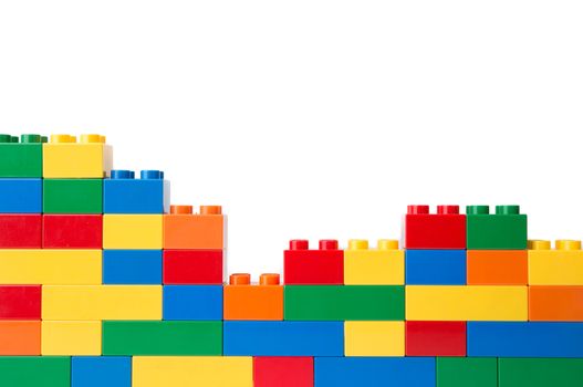 Plastic building blocks isolated on white background