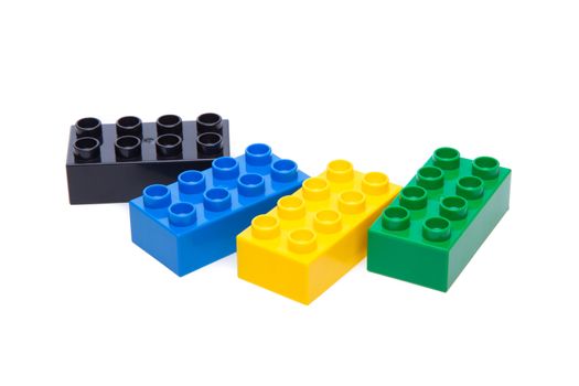 Plastic building blocks isolated on white background