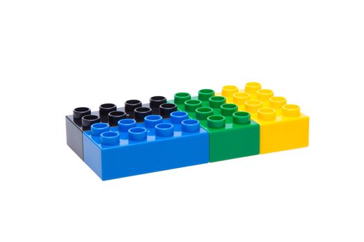 Plastic building blocks isolated on white background