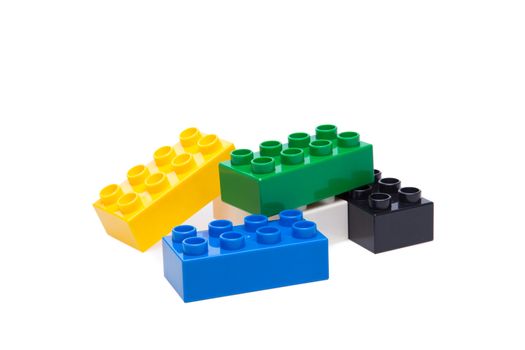 Plastic building blocks isolated on white background