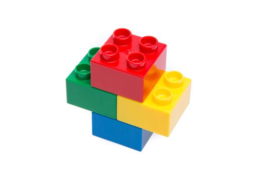 Plastic building blocks isolated on white background