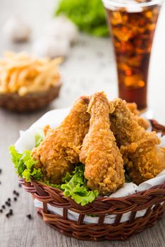 drum stick fried chicken on wooden background