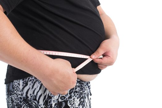 fat man measure his waist. Diet concept