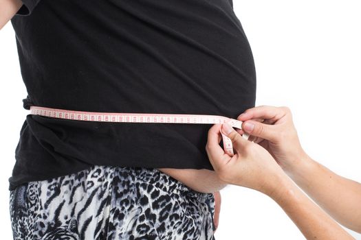 fat man measure his waist. Diet concept