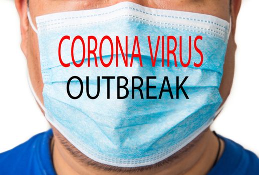 man with mask corona virus wording