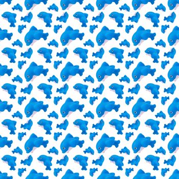 seamless pattern of rubber toy blue whale on white