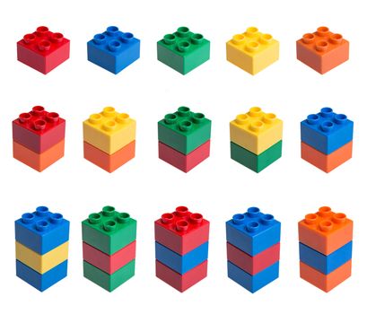 Plastic building blocks isolated on white background