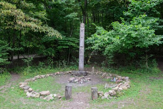 The temple of Dagboga, a pagan idol in the mountain forest of Shapsugi. Dazbog