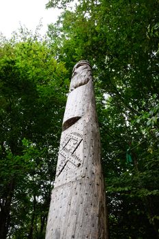 The temple of Dagboga, a pagan idol in the mountain forest of Shapsugi. Dazbog