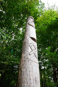 The temple of Dagboga, a pagan idol in the mountain forest of Shapsugi. Dazbog