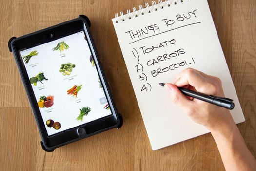 buy vegetable online concept with tablet