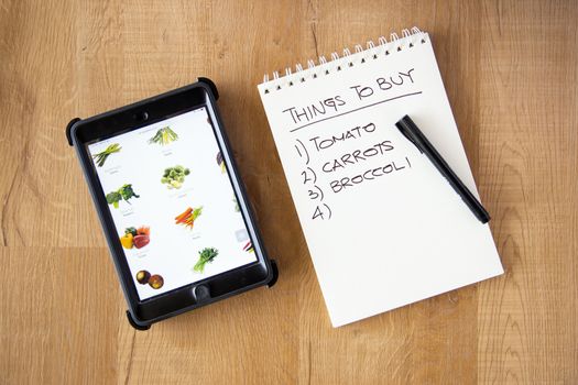 buy vegetable online concept with tablet