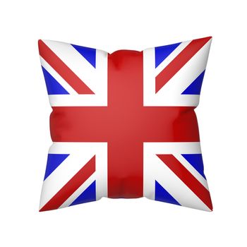 Pillow with the flag of the United Kingdom, isolated on white background